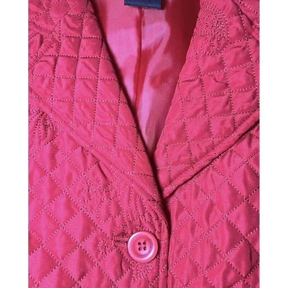 RQT Womens Size PM Quilted Jacket Red Petite Lightweight Button Front Embroidery - Picture 5 of 15